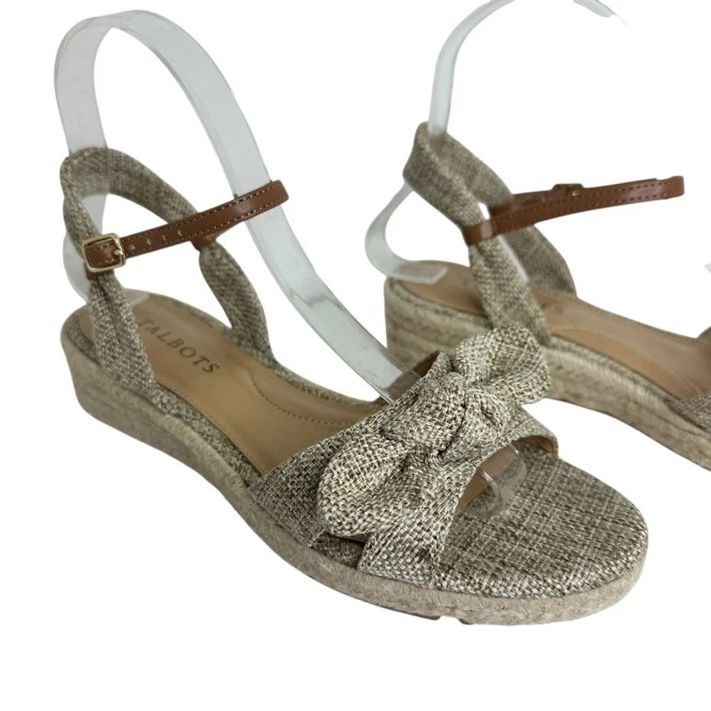 Talbots Linen Bow Espadrille Wedge Sandal Size 6.5
